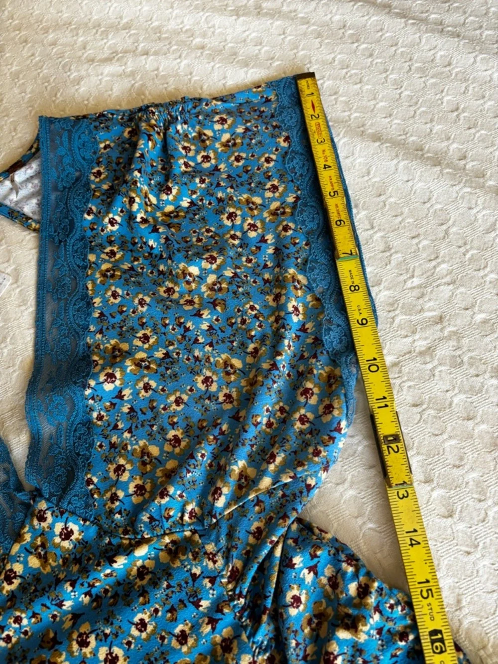 Free People Blue Floral Lace-Trim Open-Back Mini Dress - Picture 9 of 12